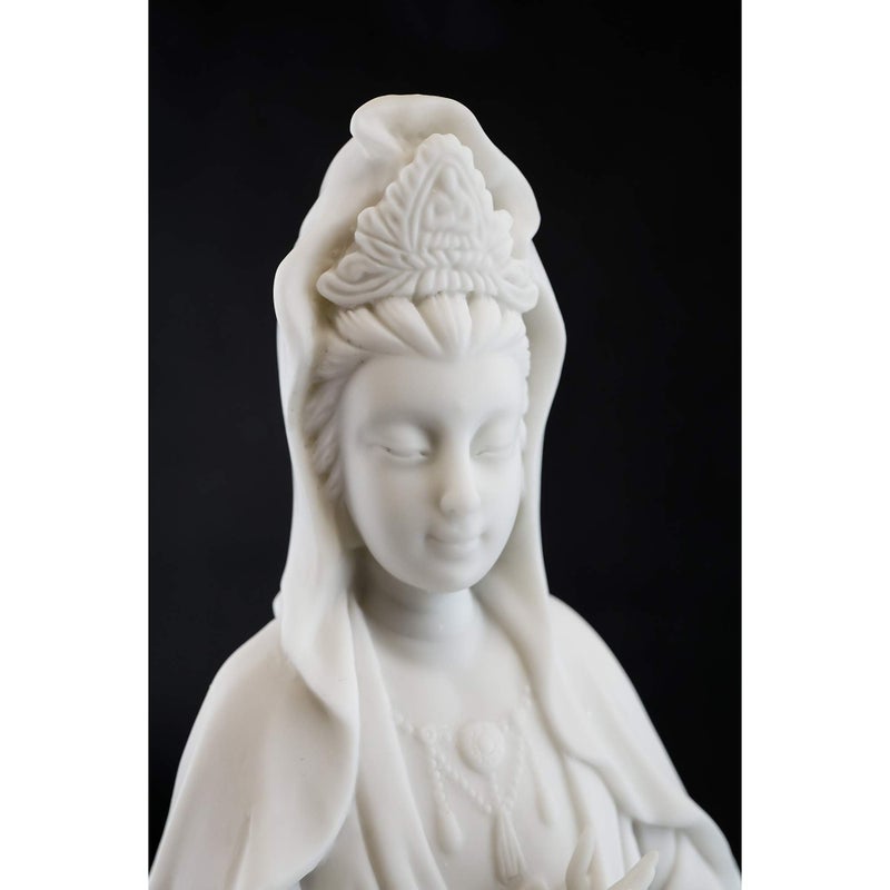 Top Collection Quan Yin Statue on Lotus Pedestal - Kwan Yin Goddess of Mercy and Compassion Sculpture in White Marble Finish- 12.5-Inch Buddhist Figurine - Image 5
